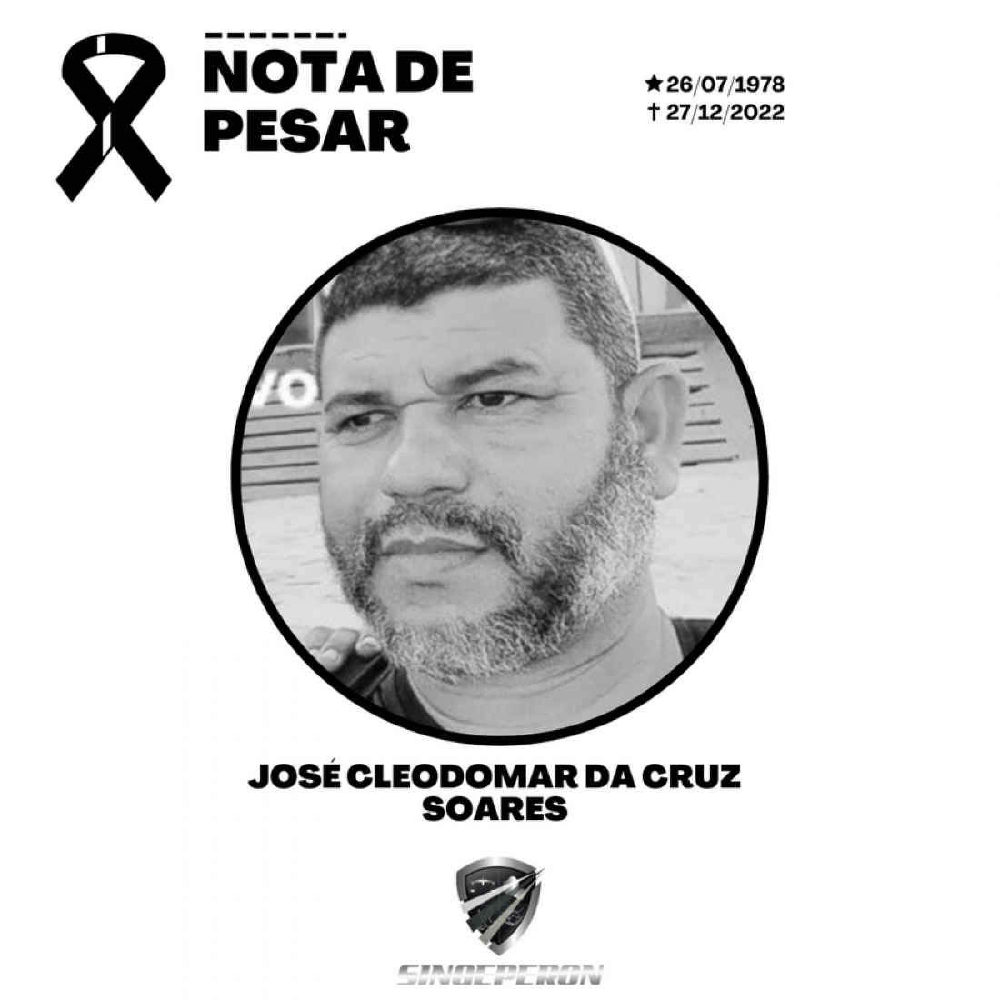 Nota de pesar: JOSÉ CLEODOMAR DA CRUZ SOARES