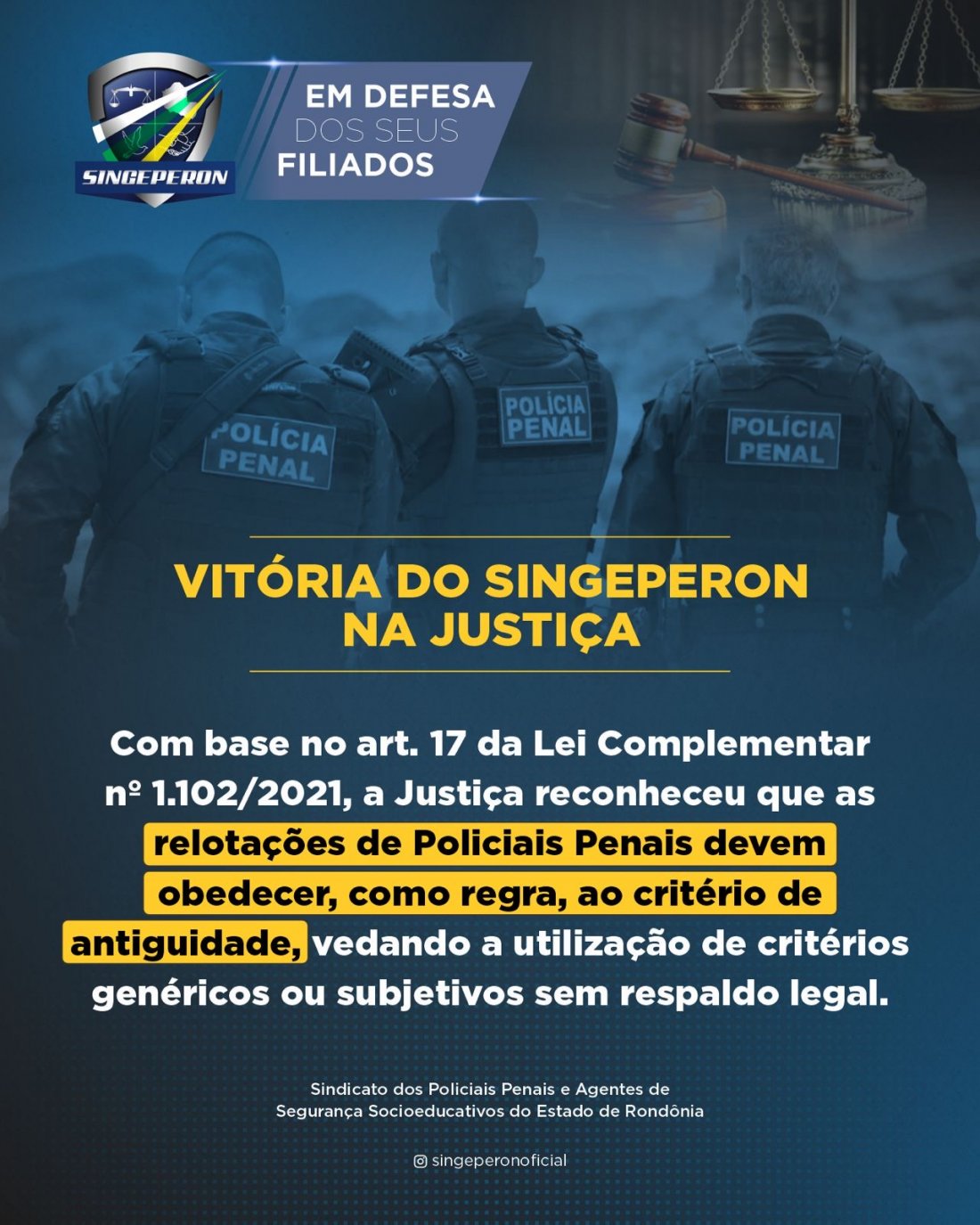 Justiça garante critério de antiguidade em relotações de Policiais Penais e reforça princípios constitucionais